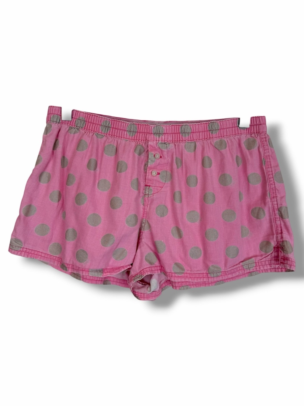 VS PINK Vintage Y2K Pink Silver Polka Dot Cotton Boxer Pajama Shorts size XS